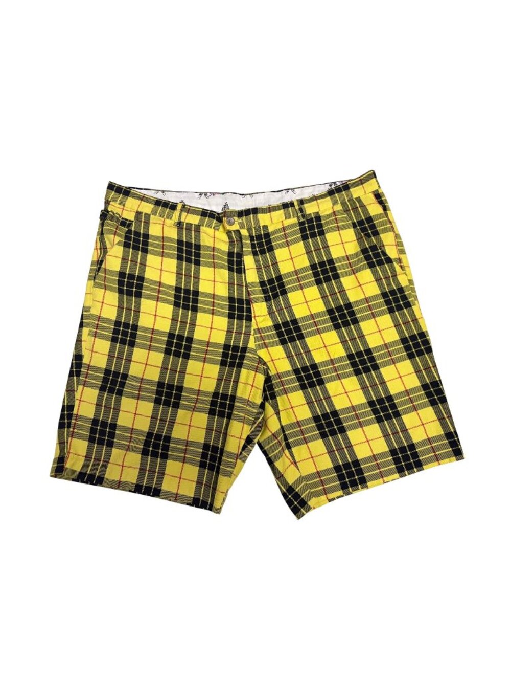 Royal & Awesome Mens Yellow Plaid Golf Shorts Size 44 Cotton Blend Bold Sporty
